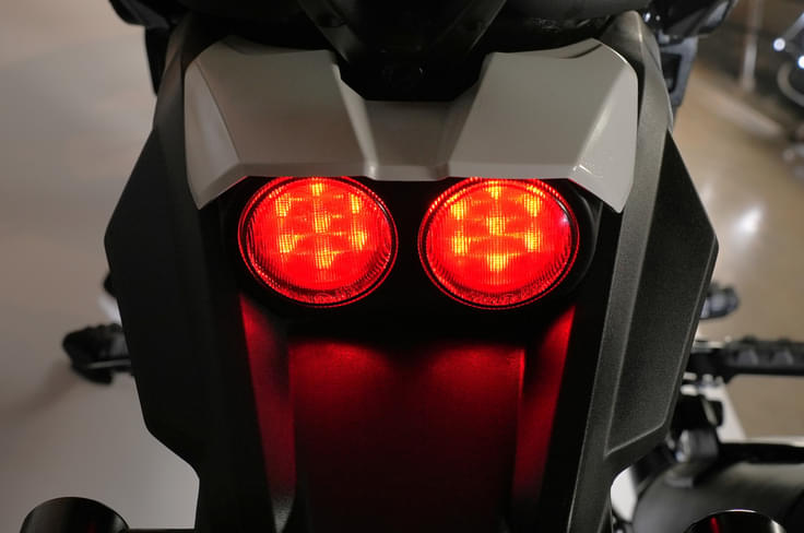 The rear end mimics the front, with a twin-pod LED tail-light setup. 2025 Yezdi Adventure twin pod LED tailight
